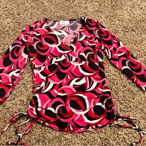 Vintage Iz Byer Women’s Pink Multi-Color Wrap-Style Ruched Top